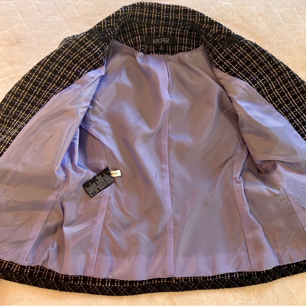 KASPER Tweed Blazer Size 8. Black/Purple/Tan Career Jacket EUC - Picture 12 of 13